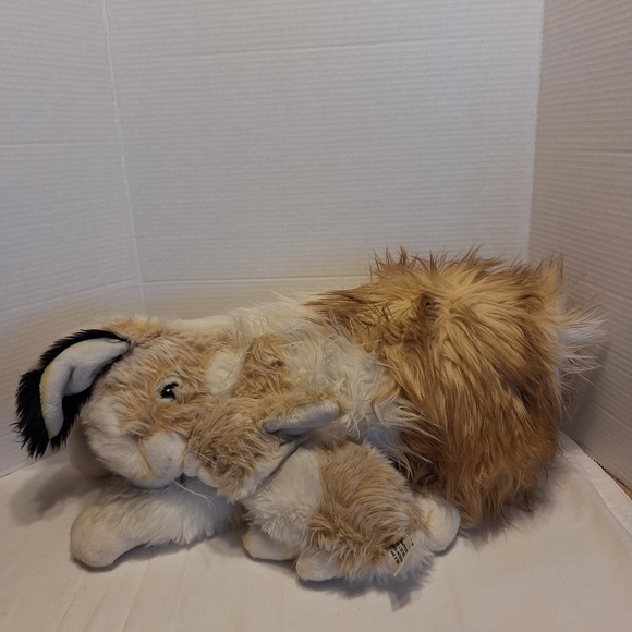 CWC Import 23" Realistic Plush Tan White Angora Rabbit W Baby Bunny Decor Pillow - Picture 1 of 12
